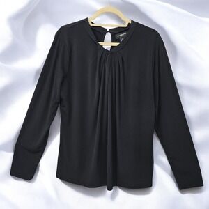 Liz Claiborne Career Blouse Pleated Front Long Sleeve Woman XL Black‎ Preppy